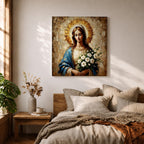 Virgin Mary Wall Art Our Lady of Grace Framed Canvas Impasto Catholic Home Decor
