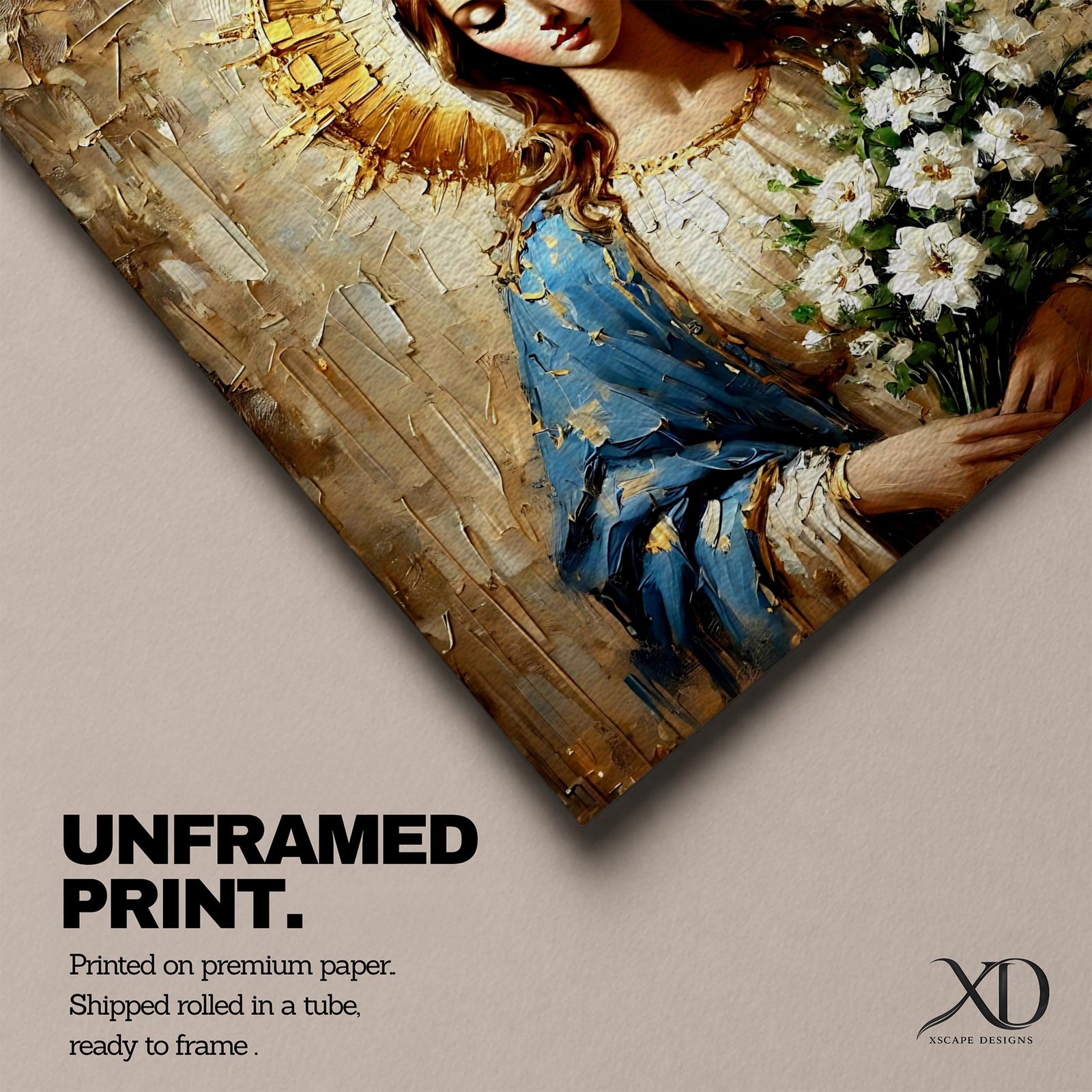 Virgin Mary Wall Art Our Lady of Grace Framed Canvas Impasto Catholic Home Decor