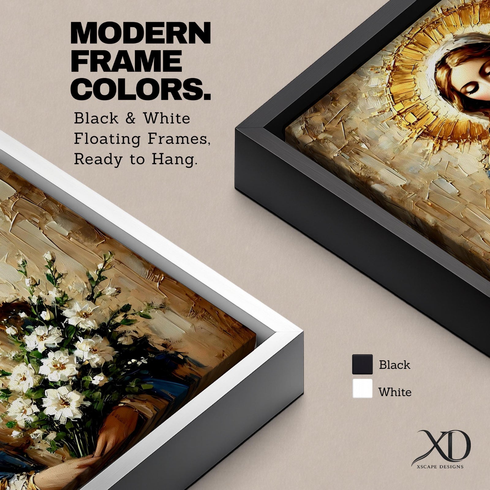 Virgin Mary Wall Art Our Lady of Grace Framed Canvas Impasto Catholic Home Decor