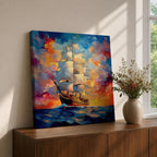 Sailing Ship Wall Art Tall Ship Framed Canvas Nautical Maritime Impasto Coastal Home Decor