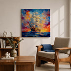 Sailing Ship Wall Art Tall Ship Framed Canvas Nautical Maritime Impasto Coastal Home Decor