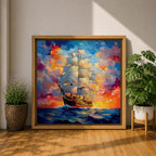 Sailing Ship Wall Art Tall Ship Framed Canvas Nautical Maritime Impasto Coastal Home Decor