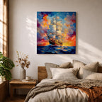 Sailing Ship Wall Art Tall Ship Framed Canvas Nautical Maritime Impasto Coastal Home Decor