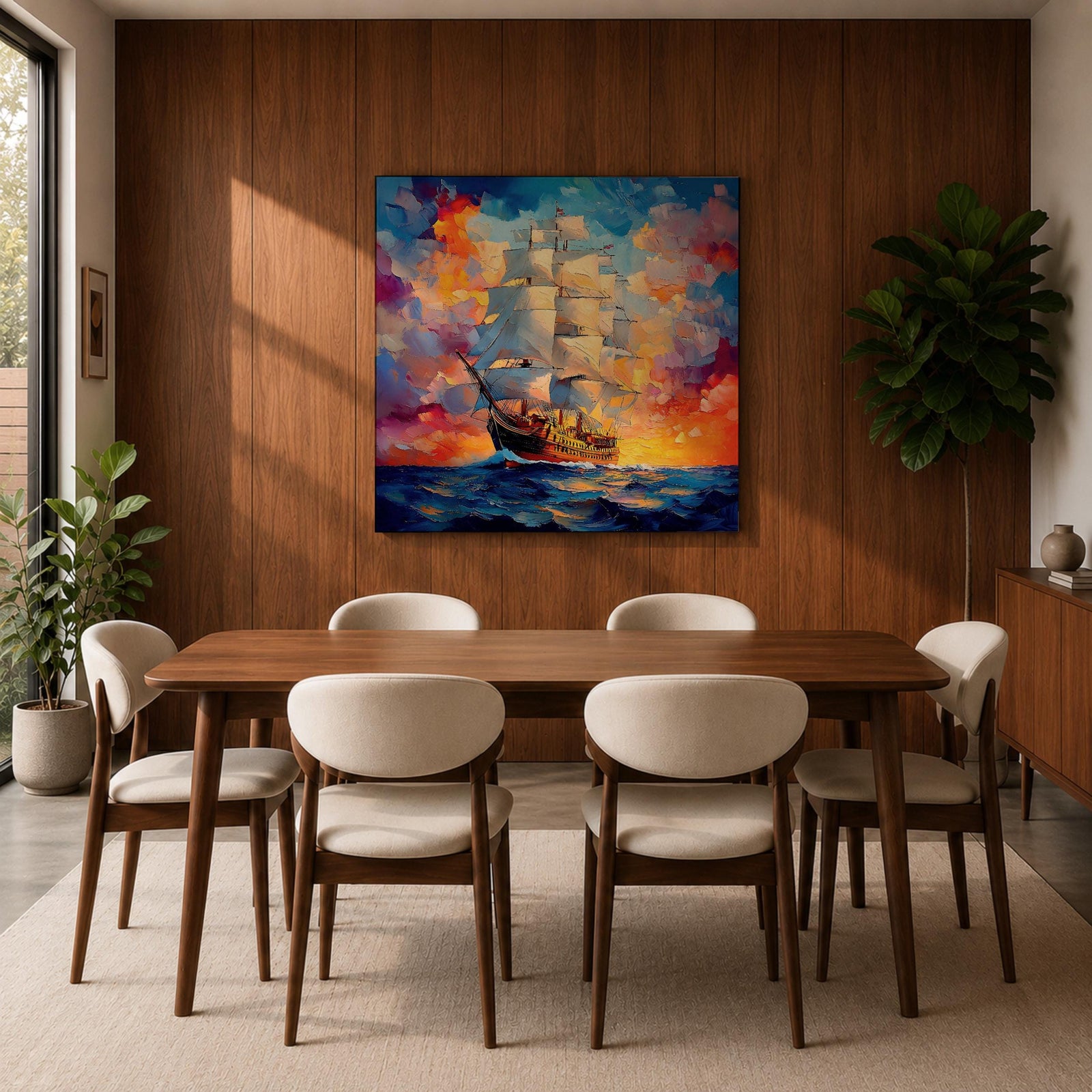 Sailing Ship Wall Art Tall Ship Framed Canvas Nautical Maritime Impasto Coastal Home Decor