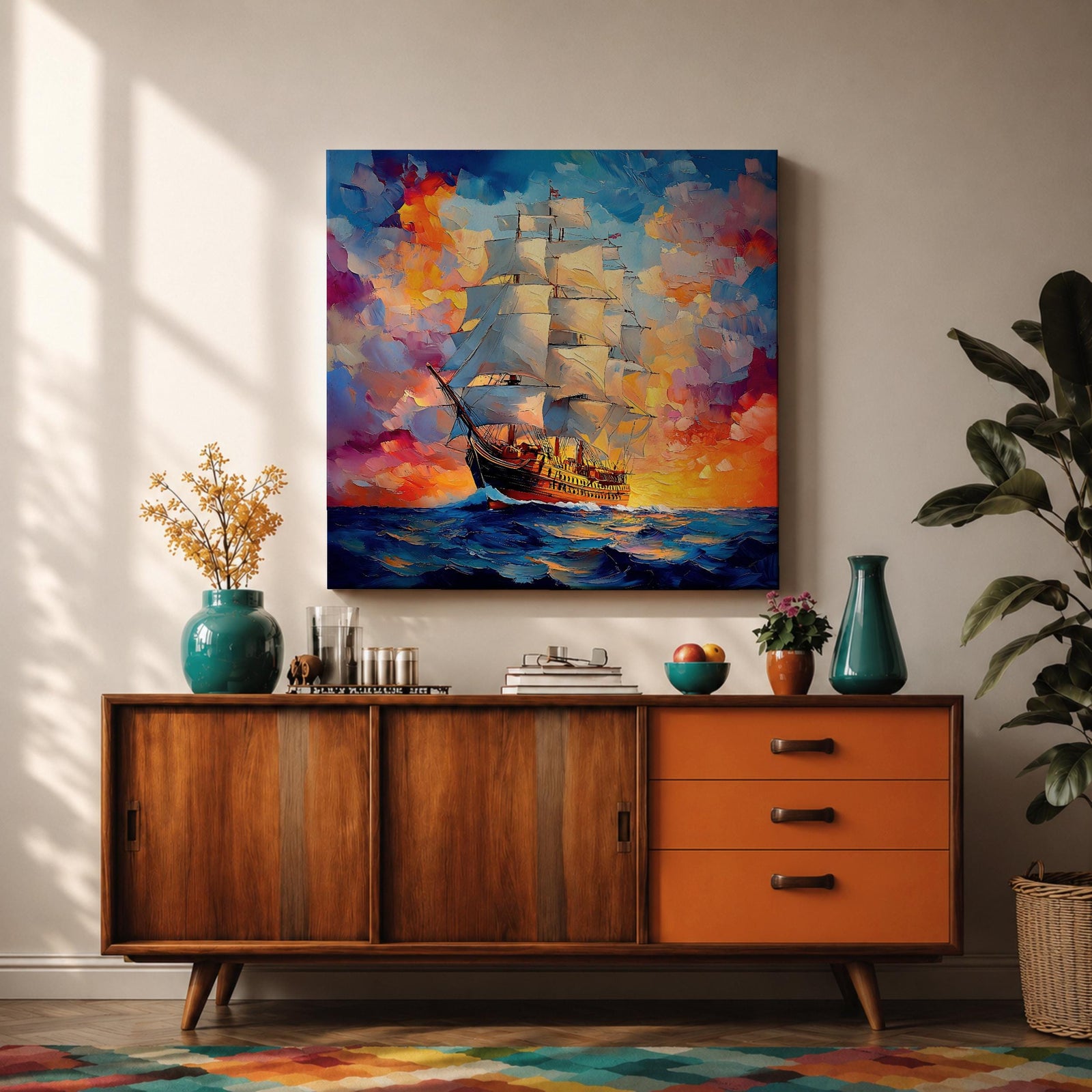 Sailing Ship Wall Art Tall Ship Framed Canvas Nautical Maritime Impasto Coastal Home Decor