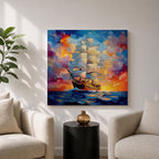 Sailing Ship Wall Art Tall Ship Framed Canvas Nautical Maritime Impasto Coastal Home Decor