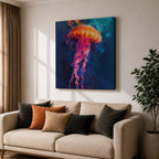 Jellyfish Wall Art Sea Nettle Framed Canvas Marine Life Abstract Ocean Coastal Home Decor