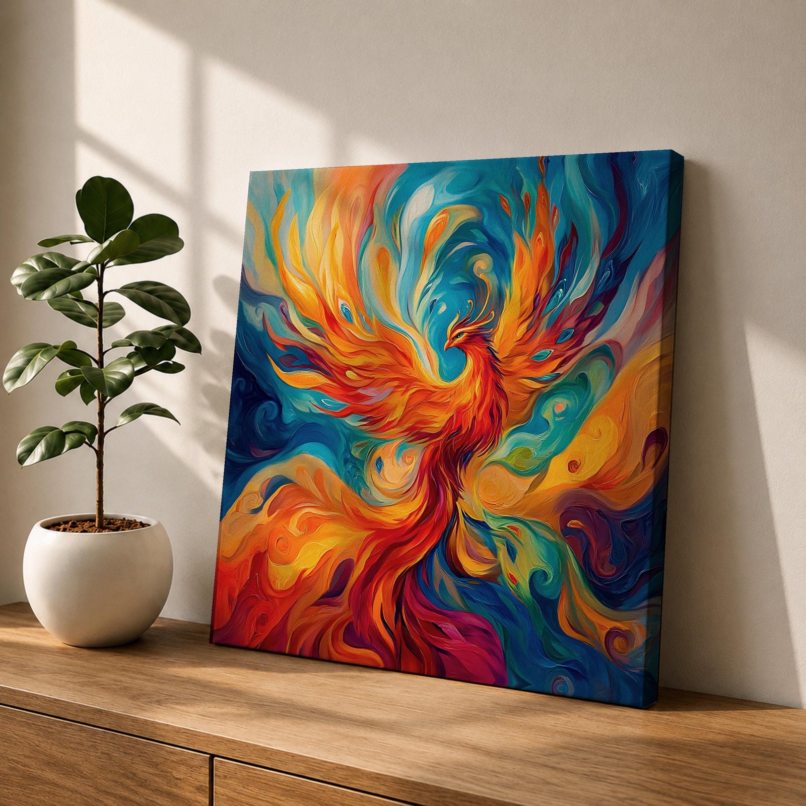 Phoenix Wall Art Firebird Framed Canvas Mythical Bird Abstract Mythology Fantasy Home Decor