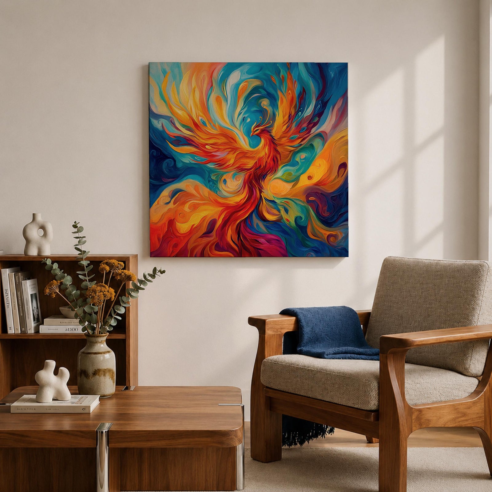 Phoenix Wall Art Firebird Framed Canvas Mythical Bird Abstract Mythology Fantasy Home Decor
