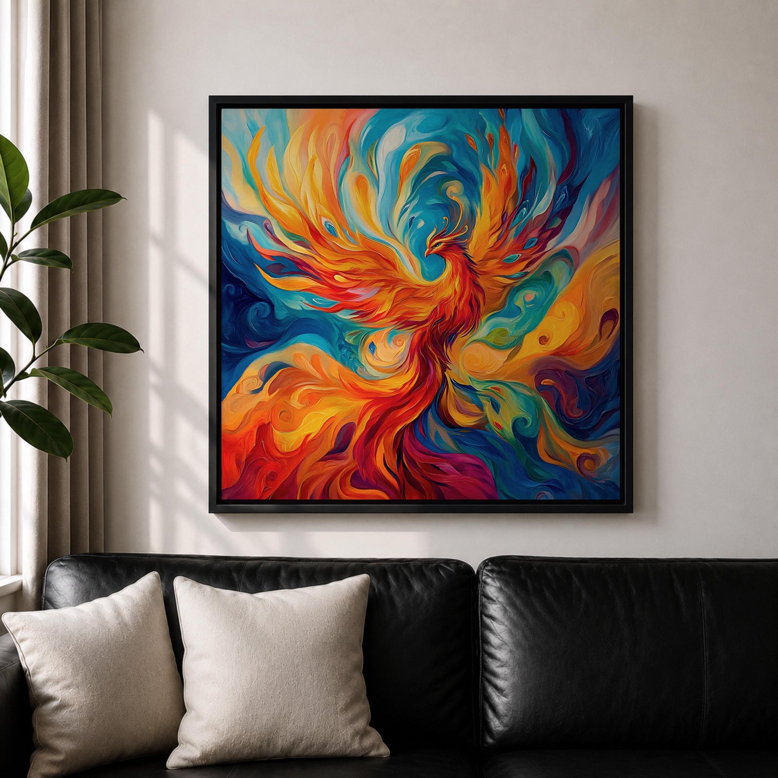 Phoenix Wall Art Firebird Framed Canvas Mythical Bird Abstract Mythology Fantasy Home Decor