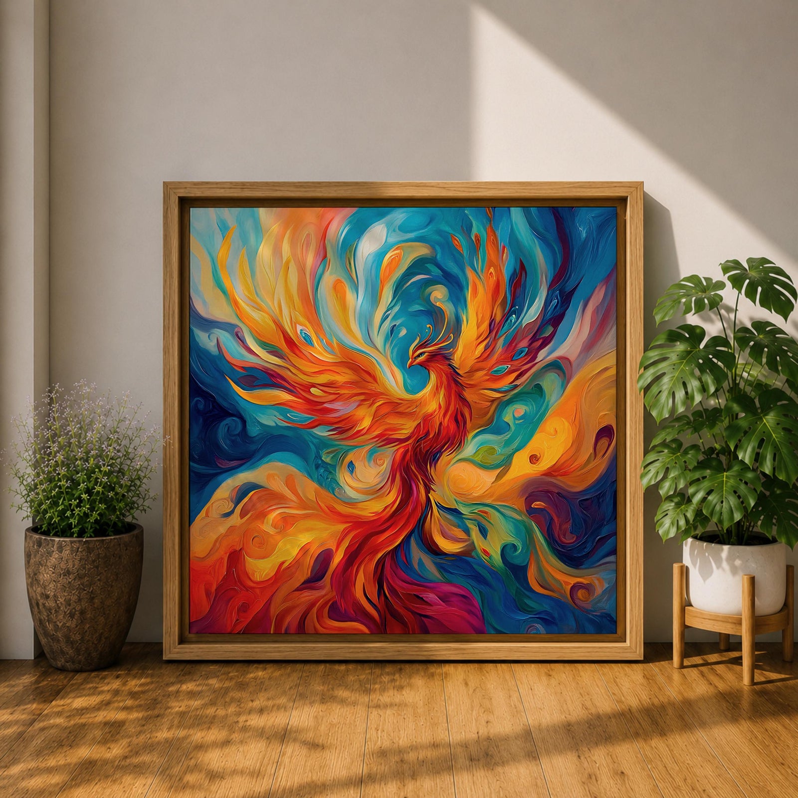 Phoenix Wall Art Firebird Framed Canvas Mythical Bird Abstract Mythology Fantasy Home Decor