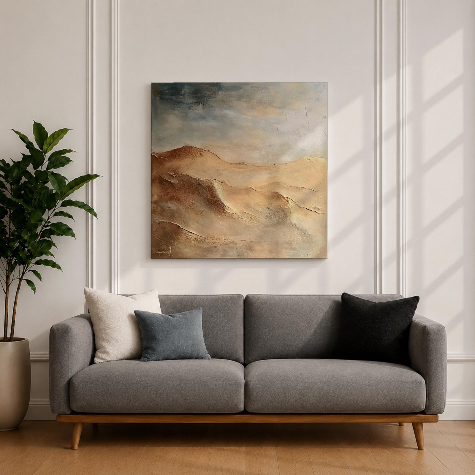 Desert Landscape Wall Art Sand Dunes Framed Canvas Sahara Impasto Rustic Cabin Home Decor