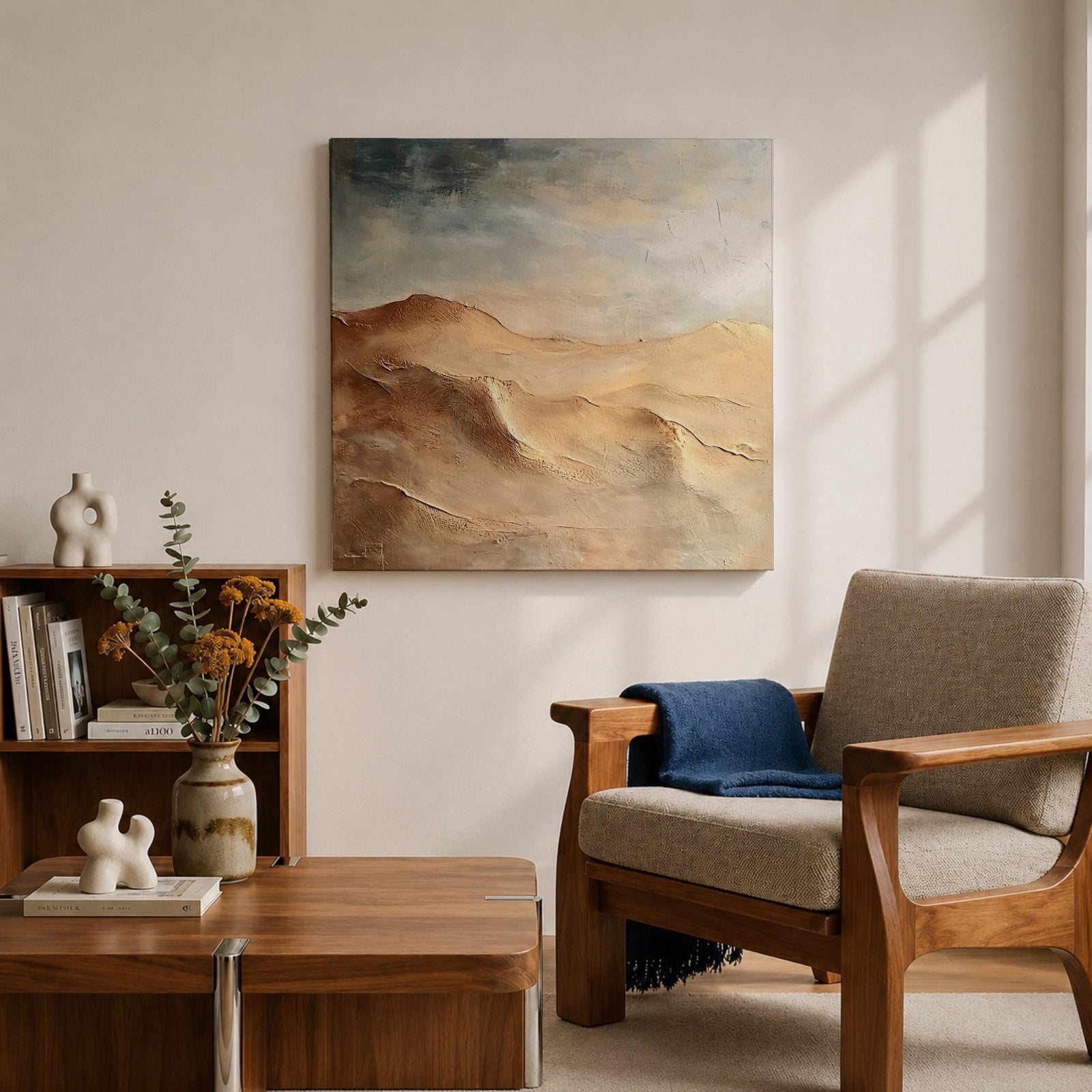 Desert Landscape Wall Art Sand Dunes Framed Canvas Sahara Impasto Rustic Cabin Home Decor