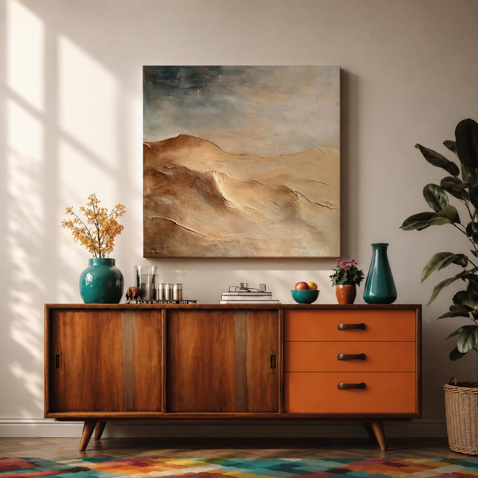 Desert Landscape Wall Art Sand Dunes Framed Canvas Sahara Impasto Rustic Cabin Home Decor