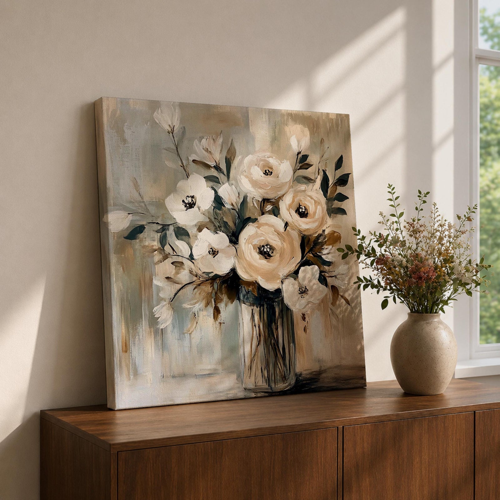 Floral Bouquet Wall Art Flower Arrangement Framed Canvas Vintage Botanical Rustic Home Decor