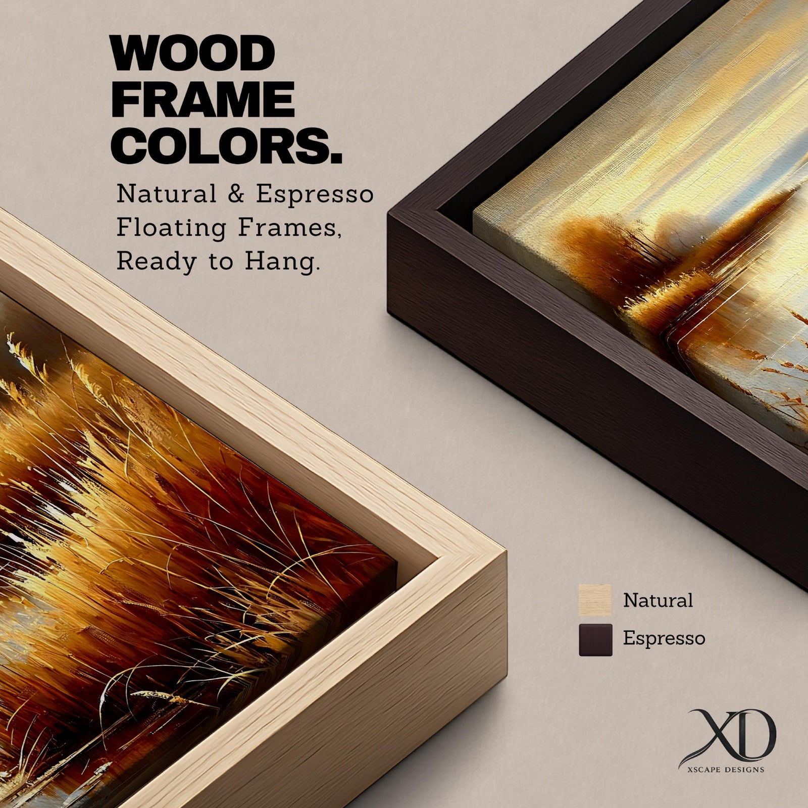 Marshland Sunset Wall Art Wetland Landscape Framed Canvas Golden Reeds Vintage Rustic Home Decor