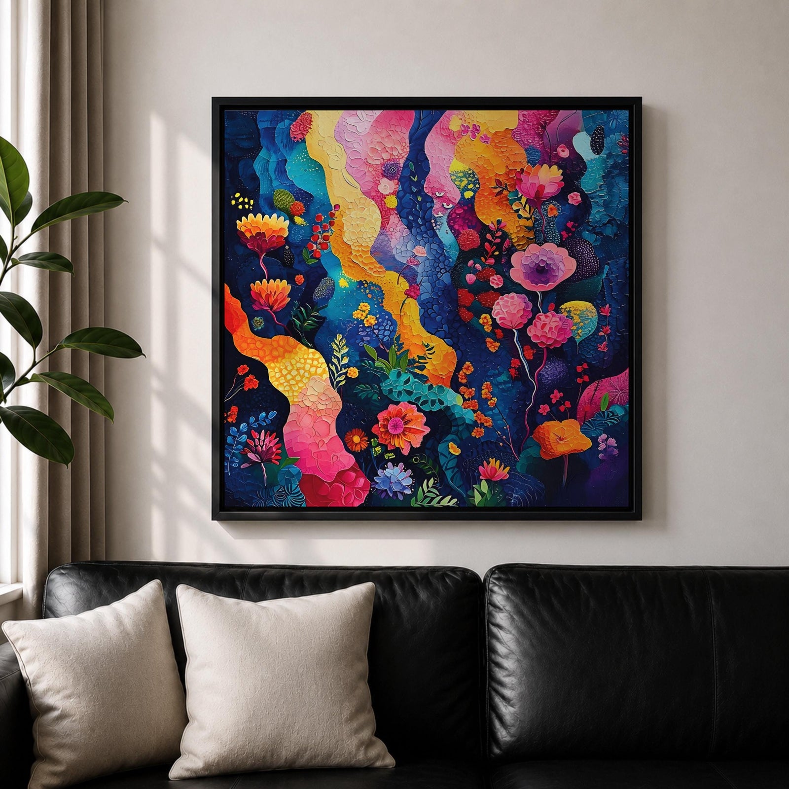 Abstract Garden Wall Art Botanical Flowers Framed Canvas Modern Nature Boho Home Decor