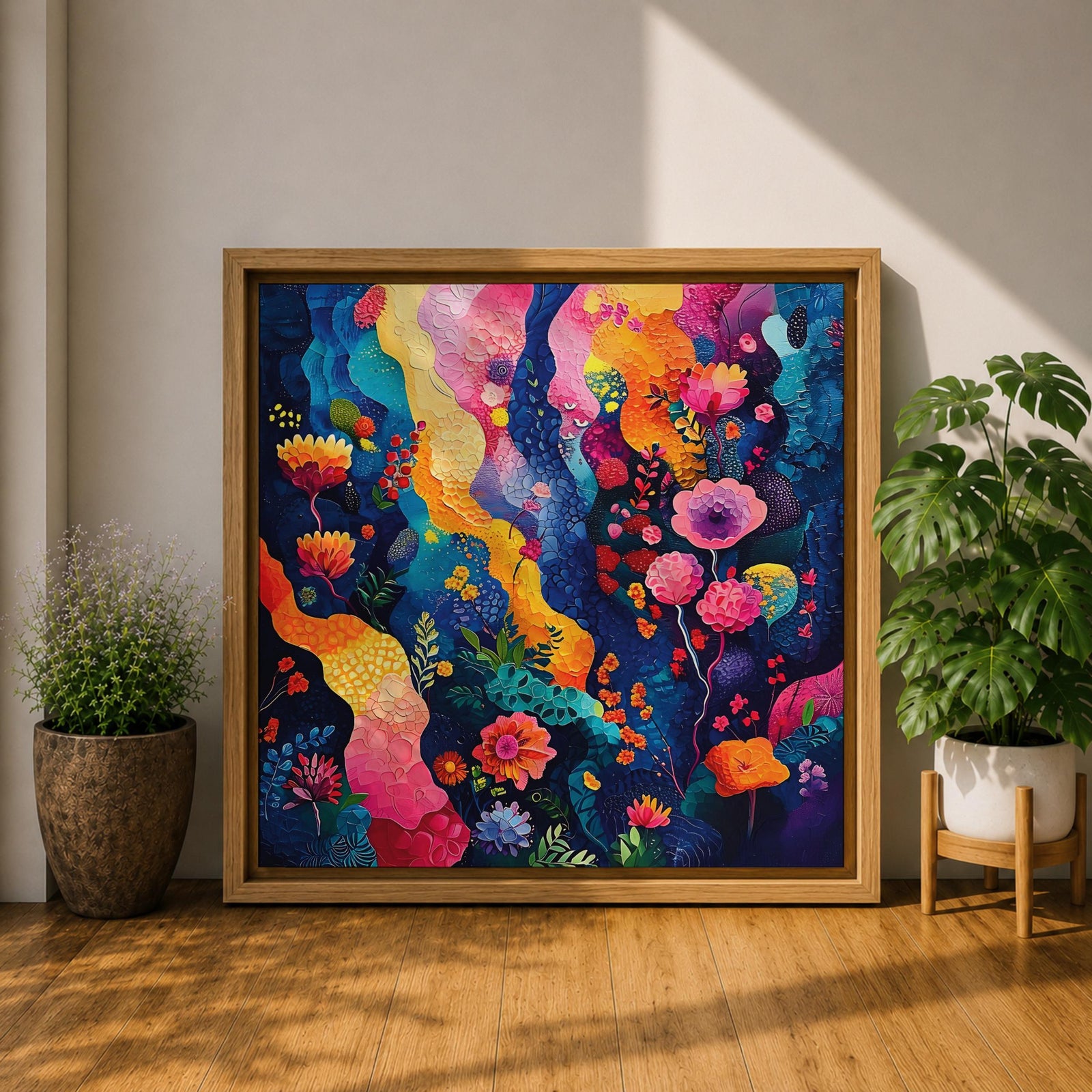 Abstract Garden Wall Art Botanical Flowers Framed Canvas Modern Nature Boho Home Decor