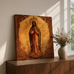 Our Lady of Guadalupe Wall Art La Morenita Framed Canvas Antique Catholic Home Decor