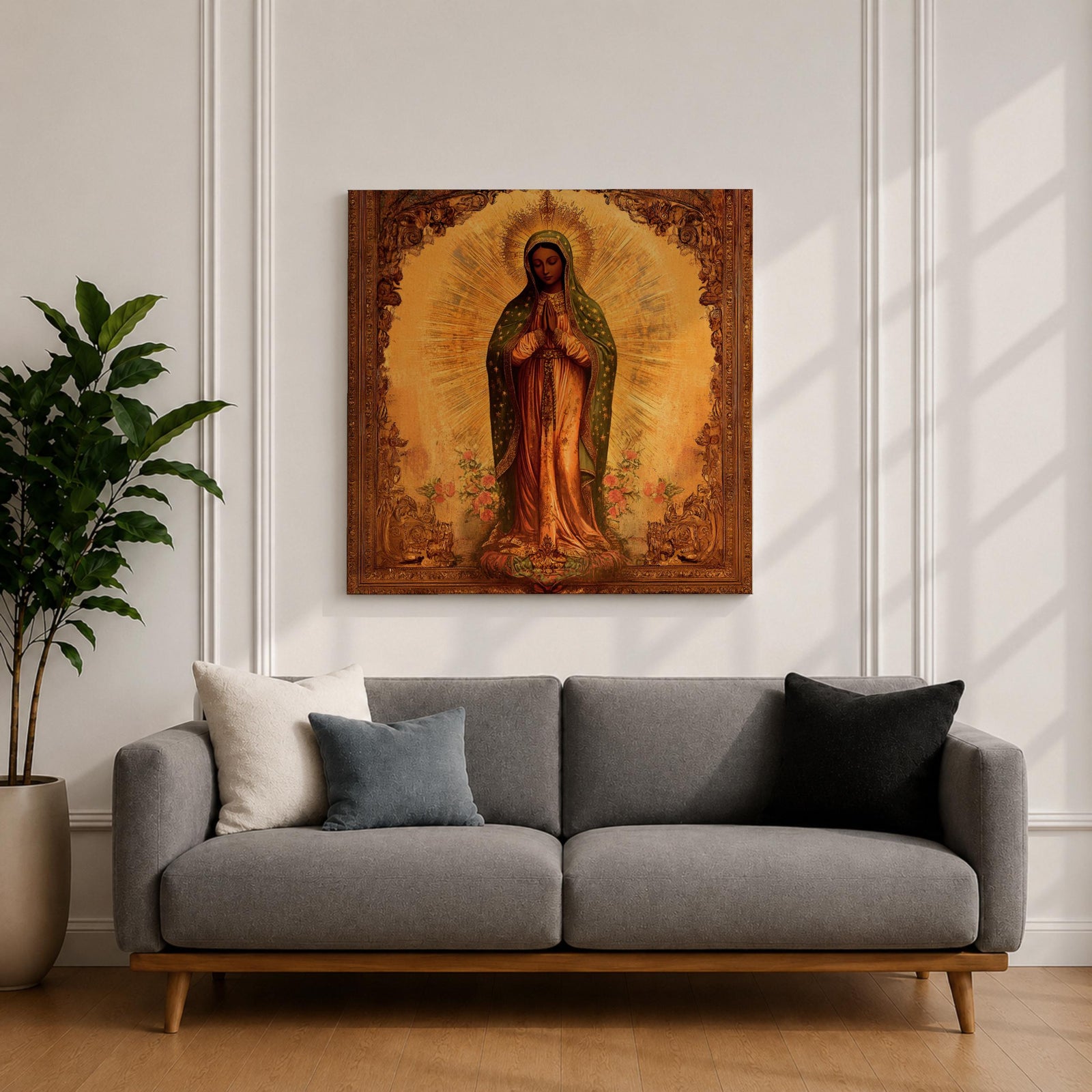 Our Lady of Guadalupe Wall Art La Morenita Framed Canvas Antique Catholic Home Decor