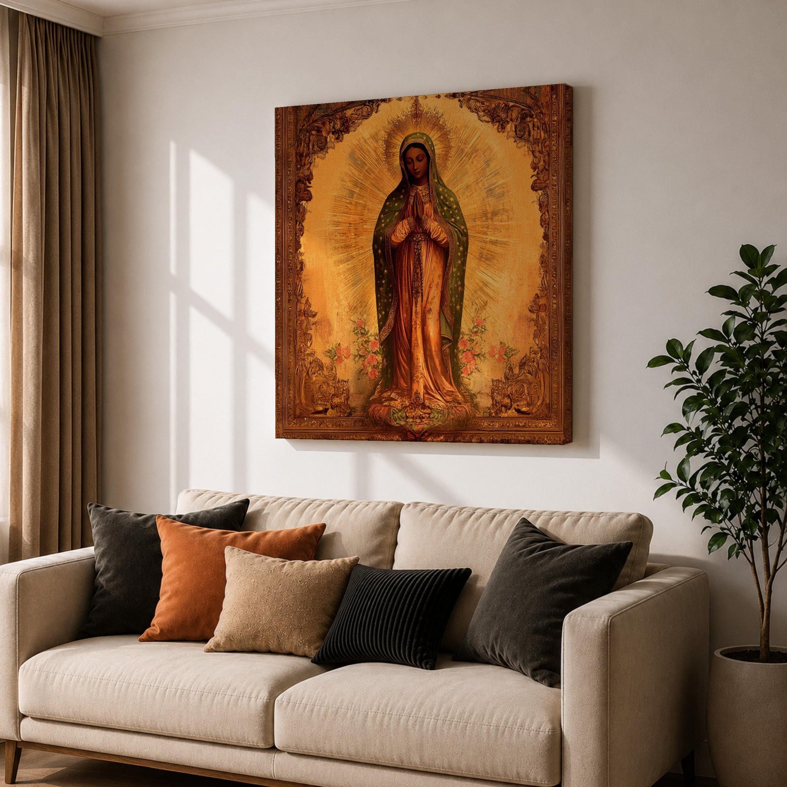 Our Lady of Guadalupe Wall Art La Morenita Framed Canvas Antique Catholic Home Decor