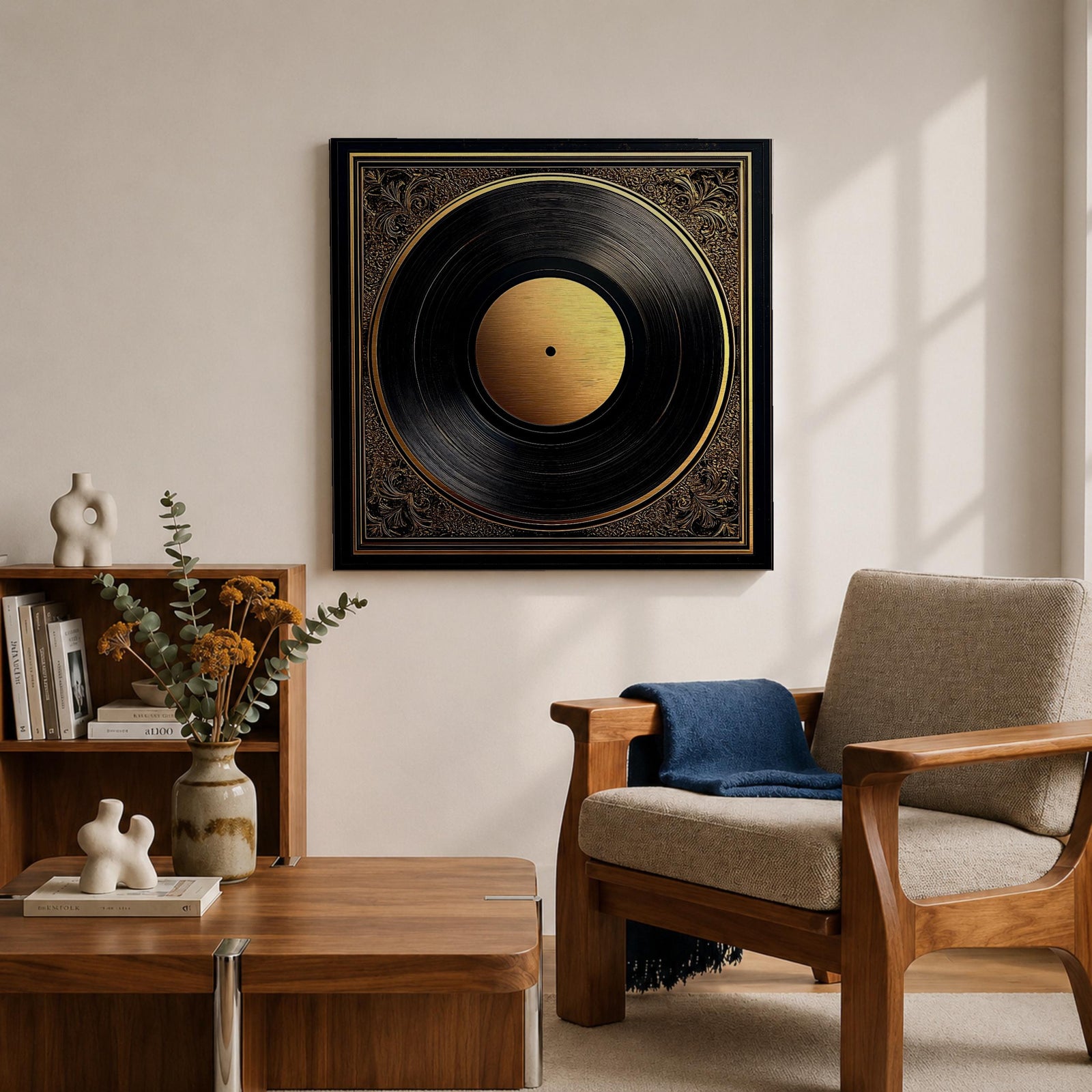 Vinyl Record Wall Art Audio Disc Framed Canvas Baroque Luxury Gift Music Home Decor