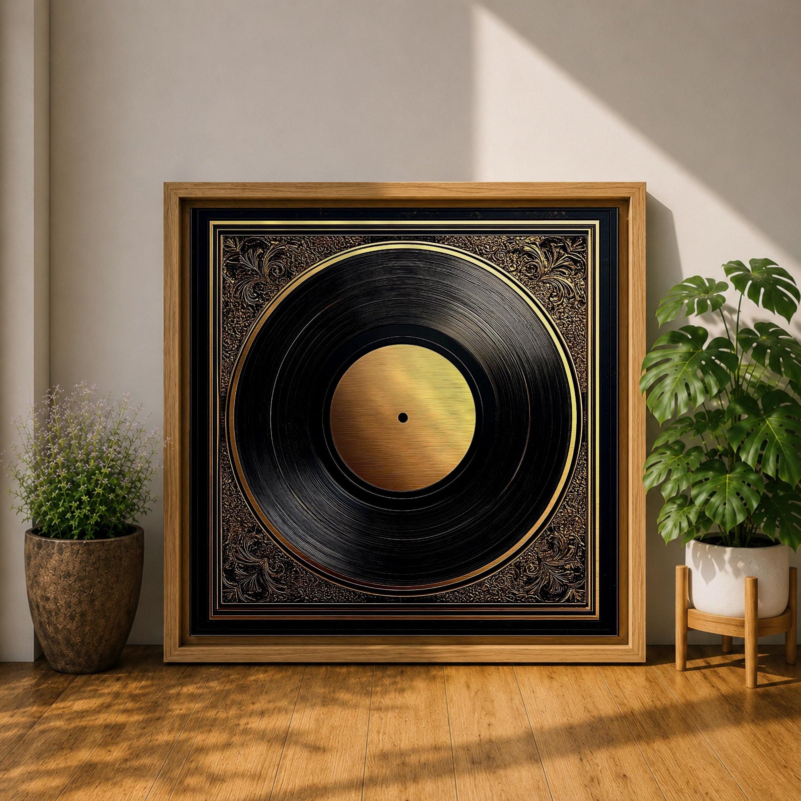 Vinyl Record Wall Art Audio Disc Framed Canvas Baroque Luxury Gift Music Home Decor