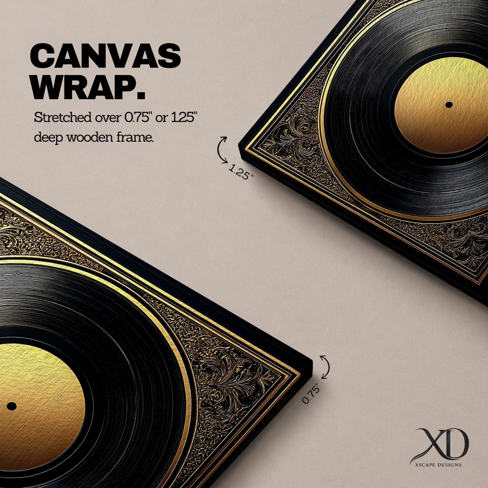 Vinyl Record Wall Art Audio Disc Framed Canvas Baroque Luxury Gift Music Home Decor