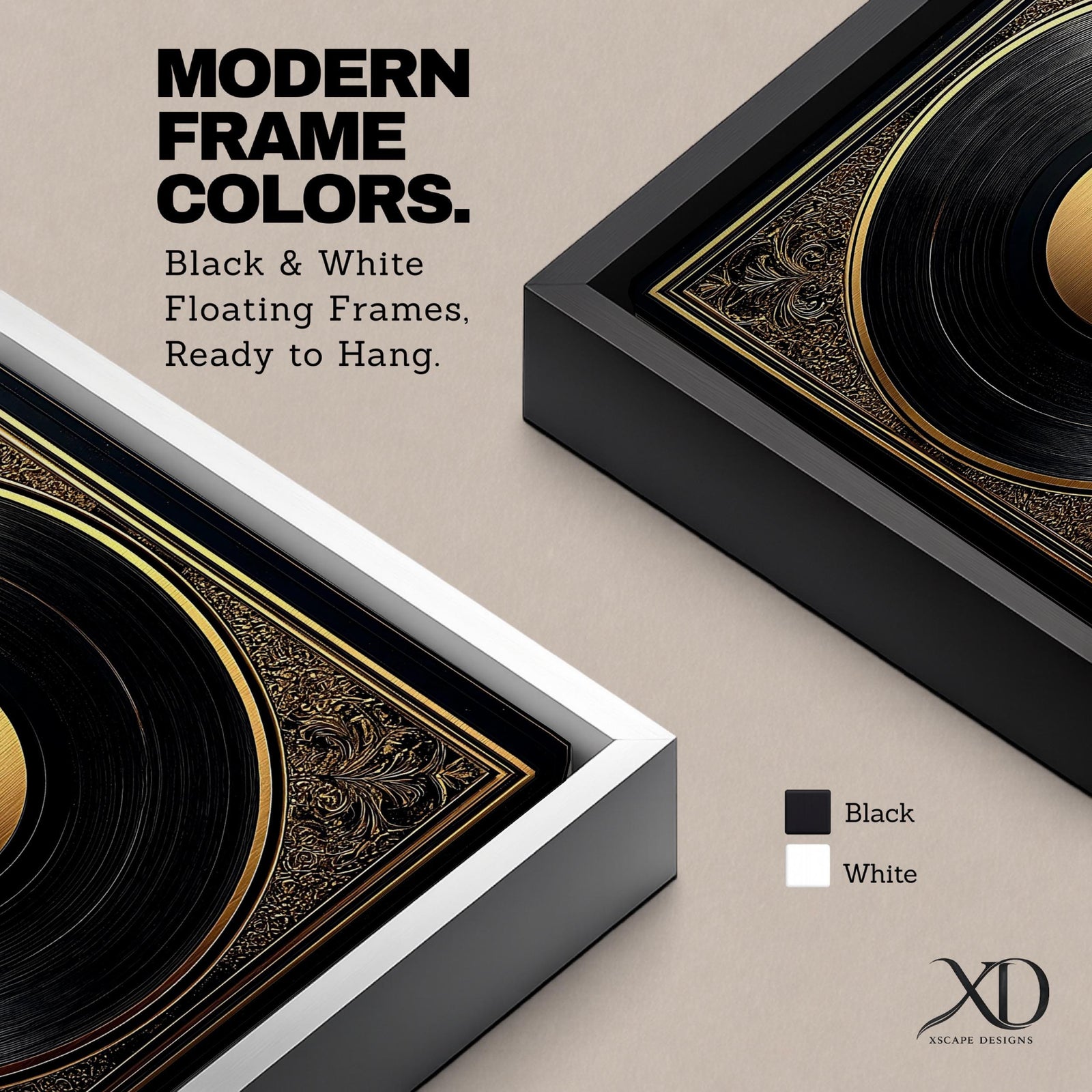 Vinyl Record Wall Art Audio Disc Framed Canvas Baroque Luxury Gift Music Home Decor