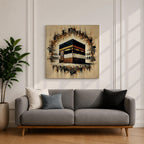Golden Kaaba Wall Art Masjid Al Haram Framed Canvas Abstract Impasto Islamic Home Decor