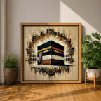Golden Kaaba Wall Art Masjid Al Haram Framed Canvas Abstract Impasto Islamic Home Decor
