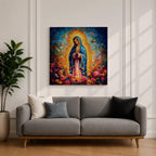 Our Lady of Guadalupe Wall Art La Guadalupana Framed Canvas Floral Catholic Home Decor
