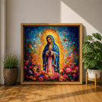 Our Lady of Guadalupe Wall Art La Guadalupana Framed Canvas Floral Catholic Home Decor