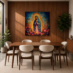 Our Lady of Guadalupe Wall Art La Guadalupana Framed Canvas Floral Catholic Home Decor