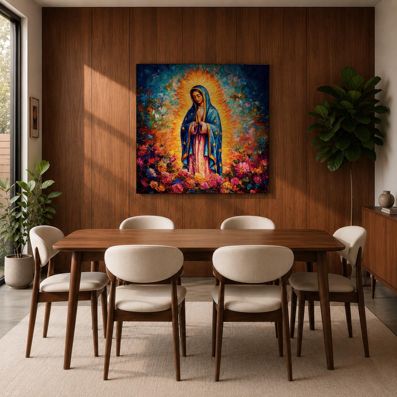 Our Lady of Guadalupe Wall Art La Guadalupana Framed Canvas Floral Catholic Home Decor