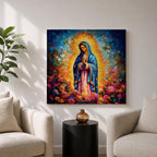 Our Lady of Guadalupe Wall Art La Guadalupana Framed Canvas Floral Catholic Home Decor