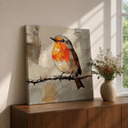 Robin Wall Art Redbreast Bird Framed Canvas Songbird Impasto Animal Nature Home Decor