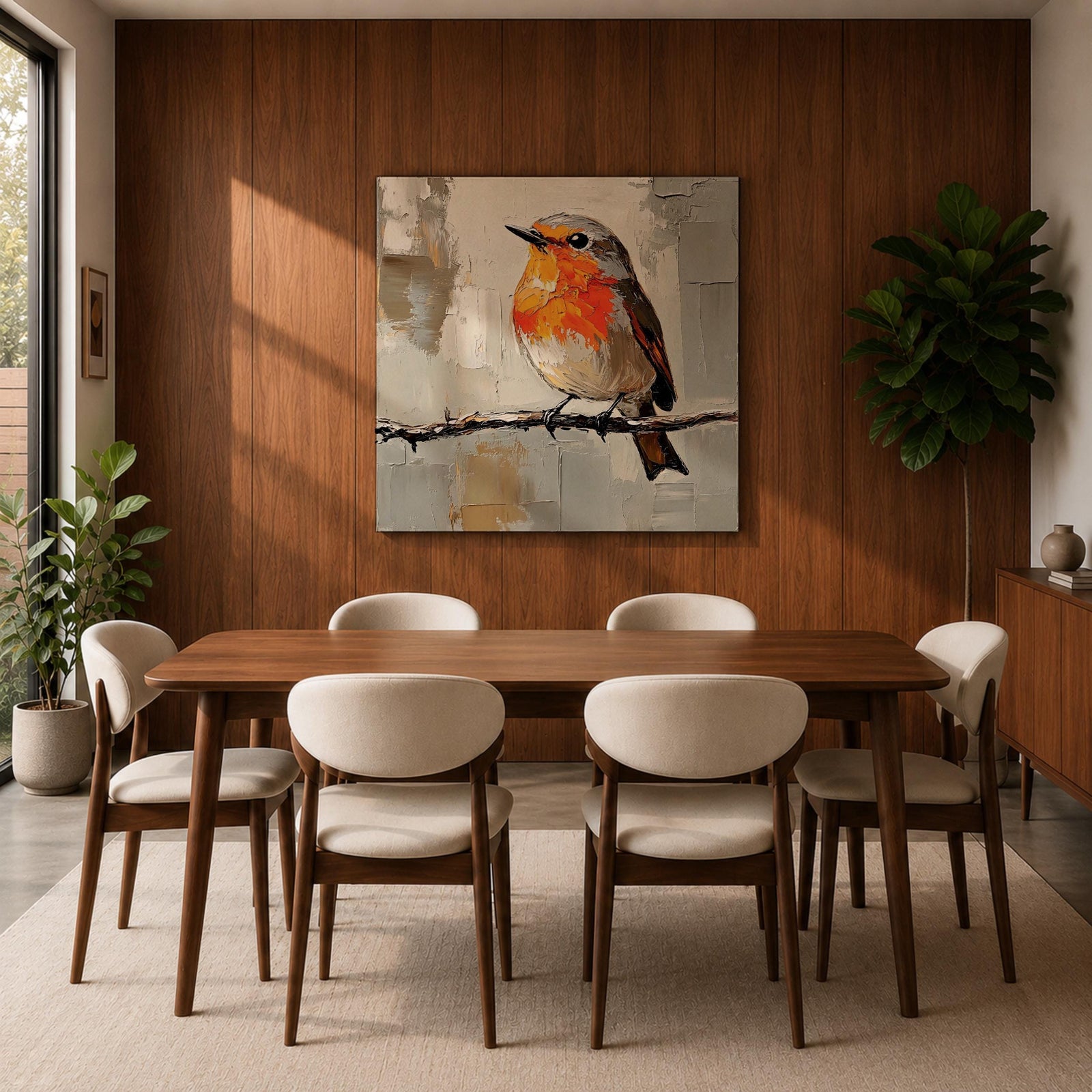 Robin Wall Art Redbreast Bird Framed Canvas Songbird Impasto Animal Nature Home Decor