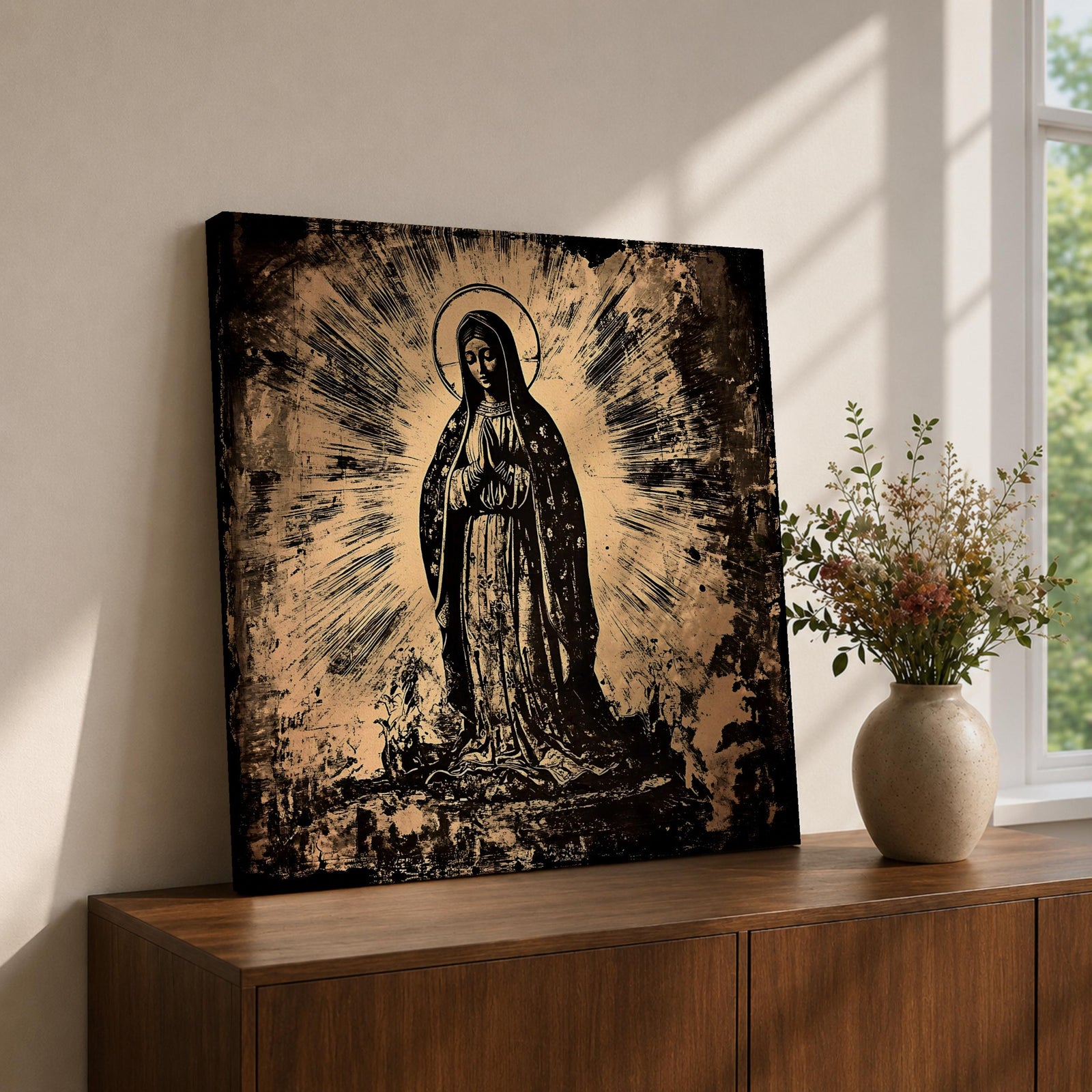 Our Lady of Guadalupe Wall Art La Guadalupana Framed Canvas Vintage Catholic Home Decor