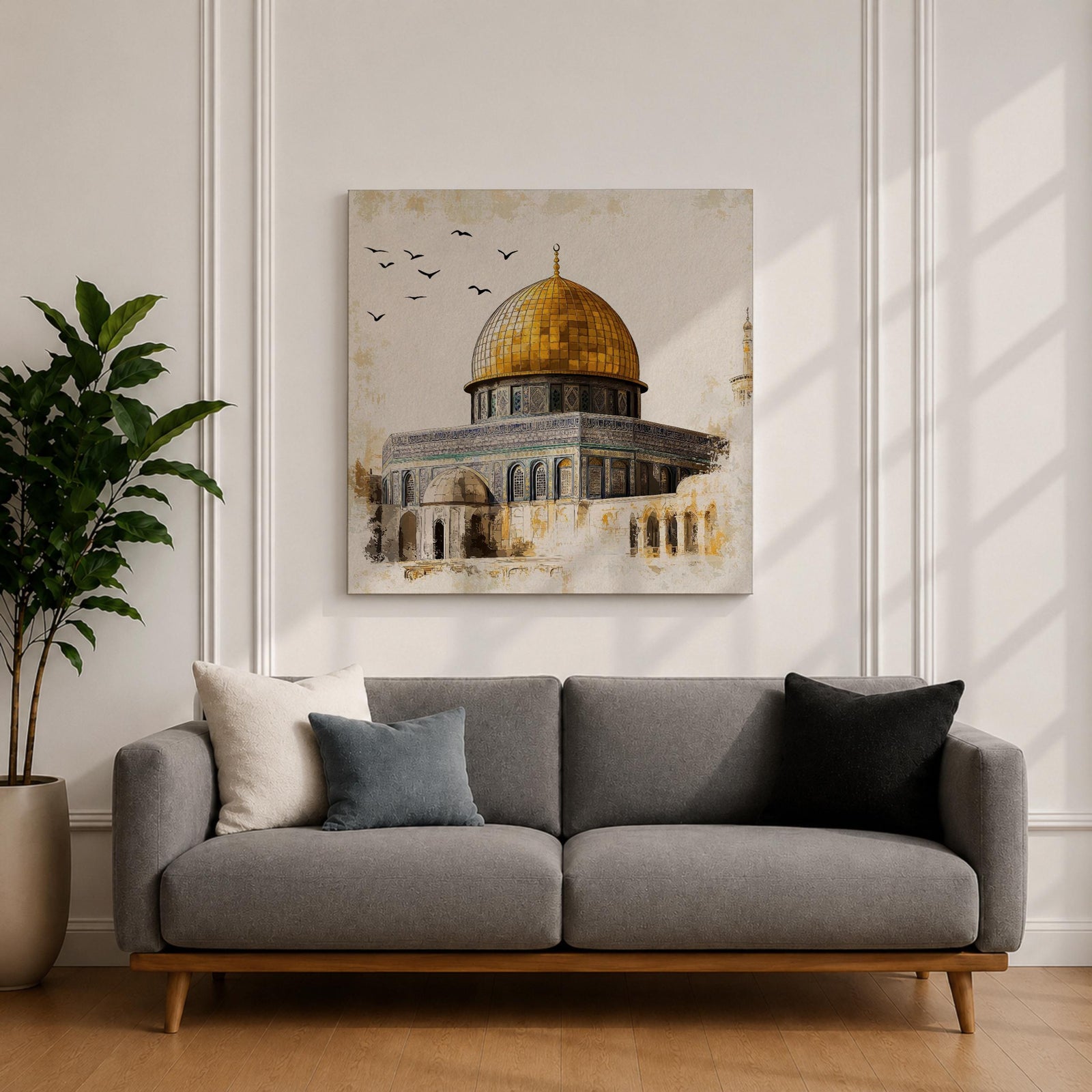 Golden Dome of the Rock Wall Art Qubbat As Sakhrah Framed Canvas Muslim Decor