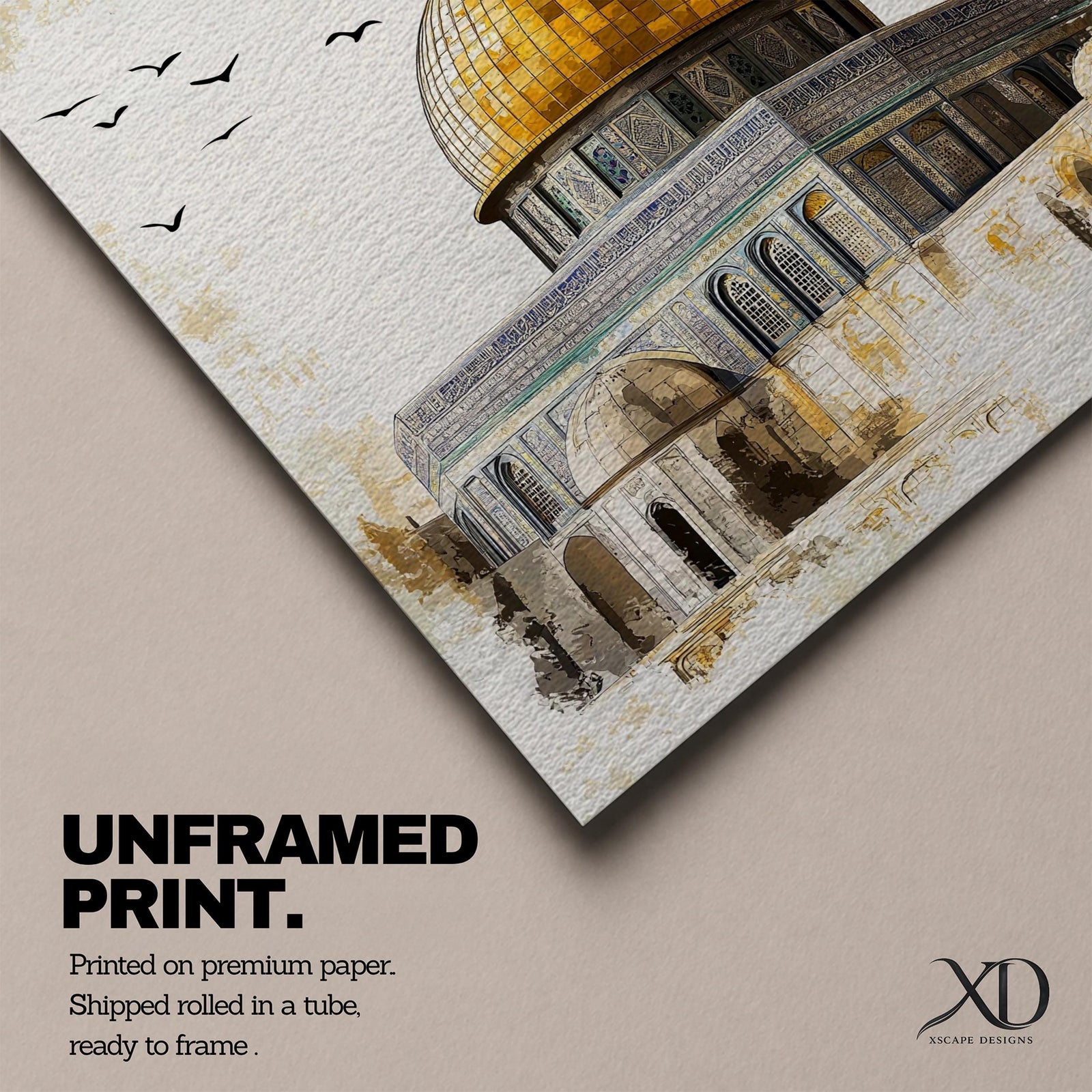 Golden Dome of the Rock Wall Art Qubbat As Sakhrah Framed Canvas Muslim Decor