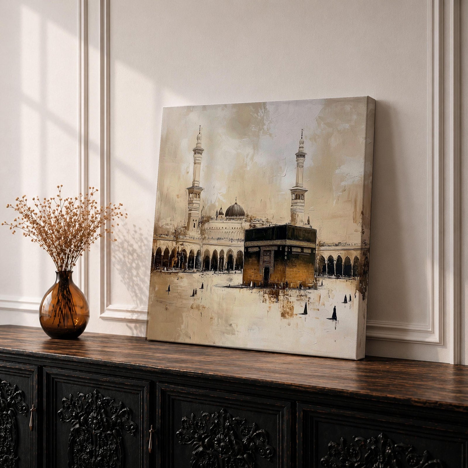 Vintage Kaaba Wall Art Masjid Al Haram Framed Canvas Mecca Medina Muslim Decor