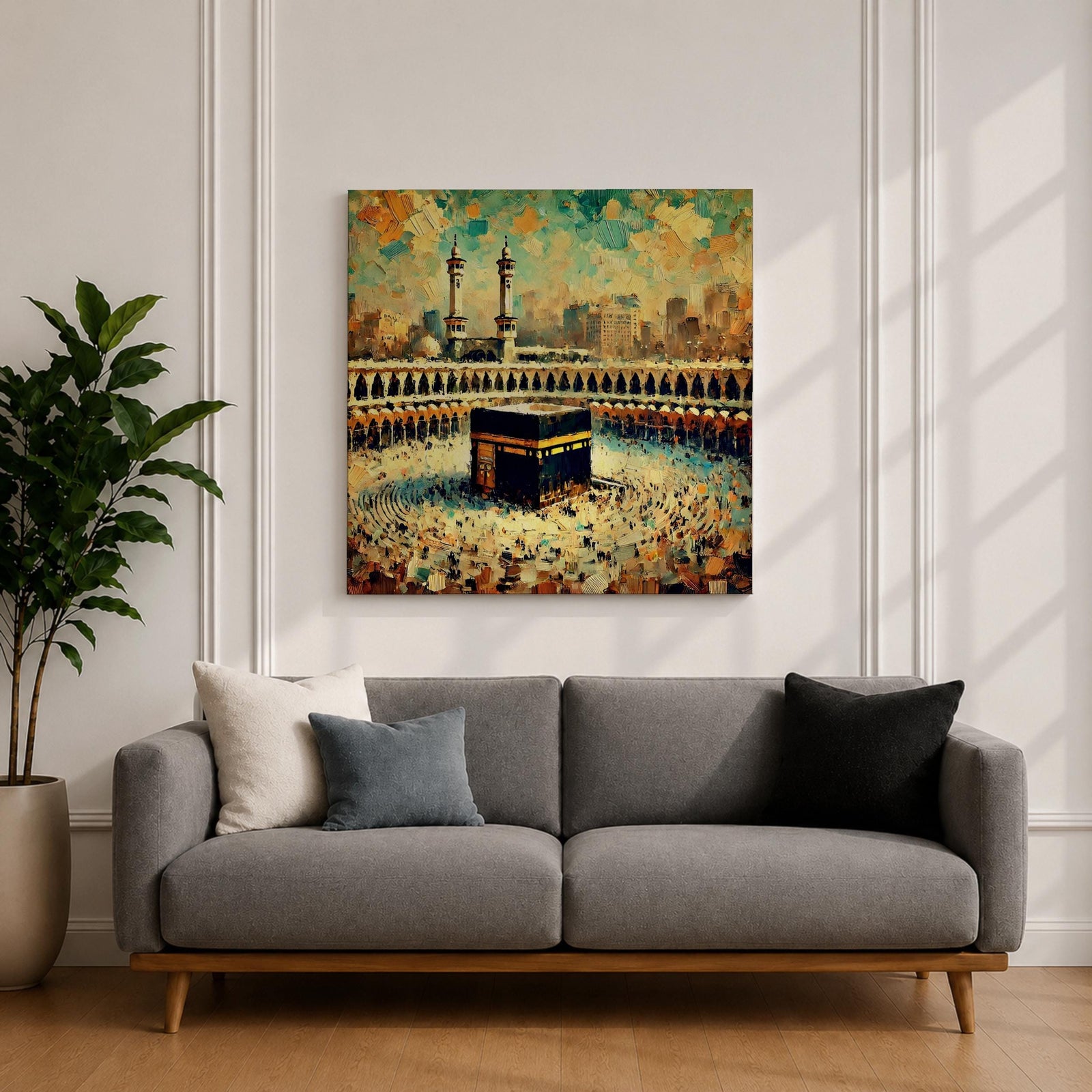 Abstract Kaaba Wall Art Mecca Mosque Framed Canvas Mecca Religious Islamic Home Decor