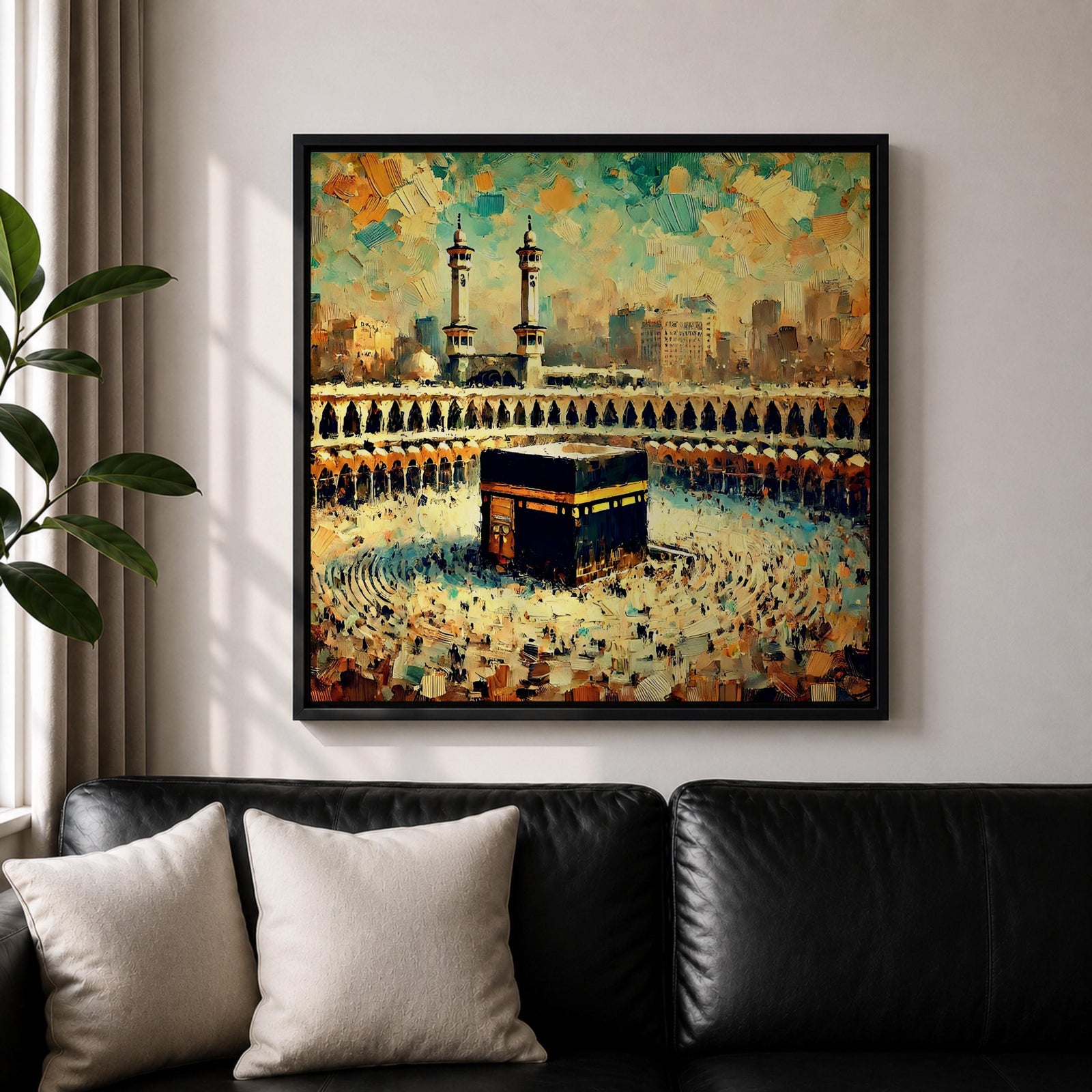 Abstract Kaaba Wall Art Mecca Mosque Framed Canvas Mecca Religious Islamic Home Decor