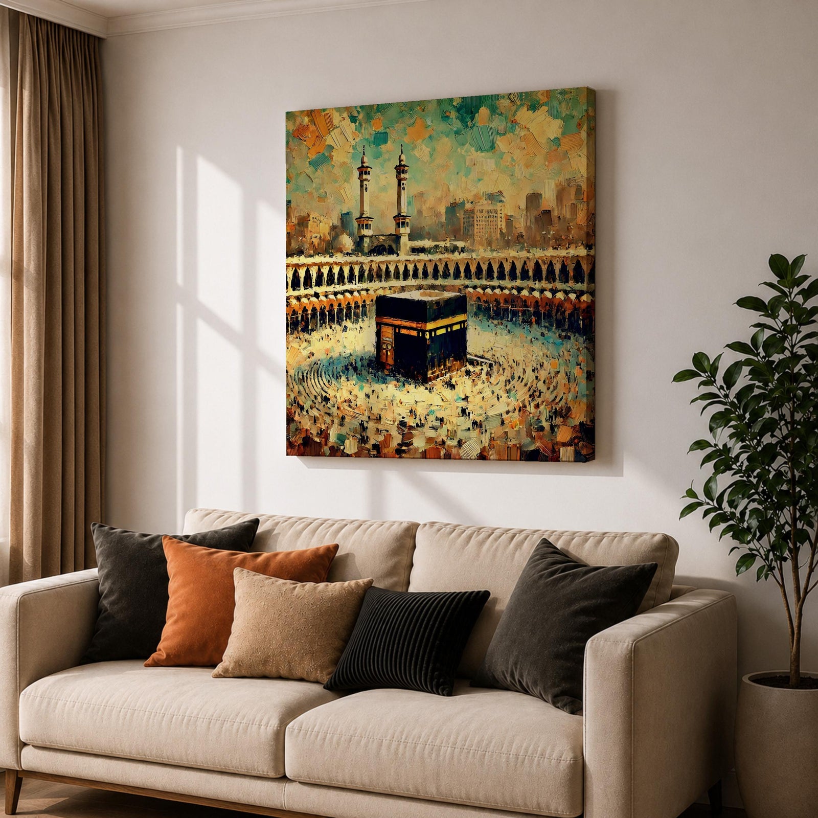 Abstract Kaaba Wall Art Mecca Mosque Framed Canvas Mecca Religious Islamic Home Decor