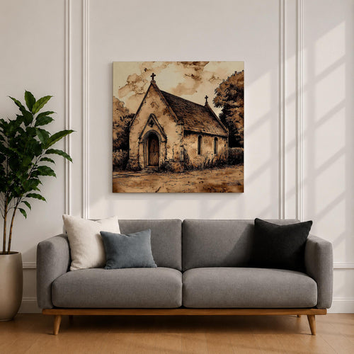 Catholic Church Wall Art Country Chapel Framed Canvas Sepia Vintage Rustic Home Decor