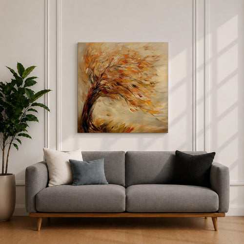 Autumn Tree Wall Art Fall Oak Framed Canvas Rustic Cottagecore Vintage Nature Home Decor