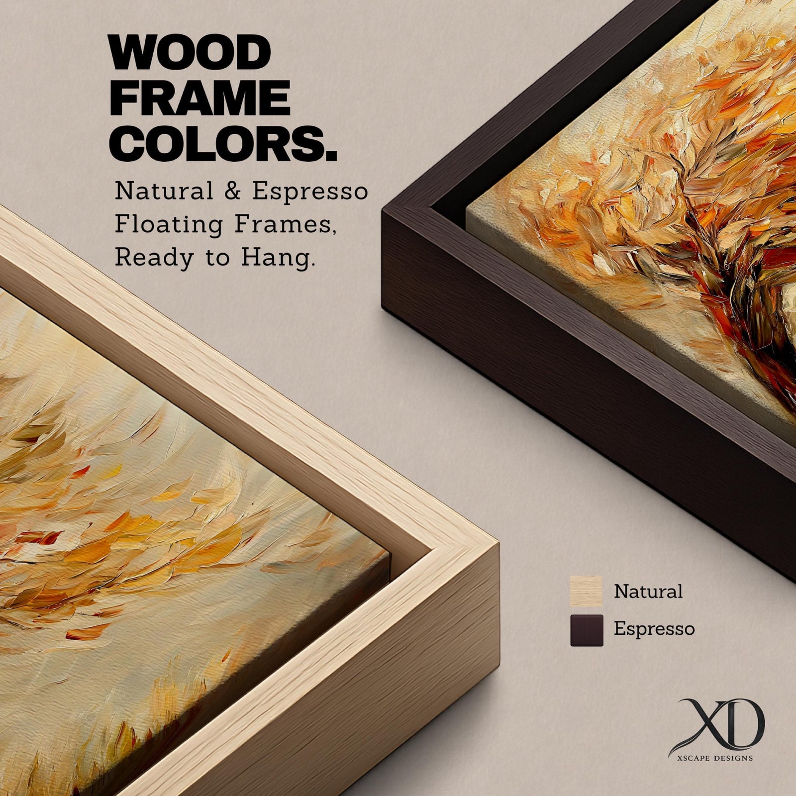 Autumn Tree Wall Art Fall Oak Framed Canvas Rustic Cottagecore Vintage Nature Home Decor