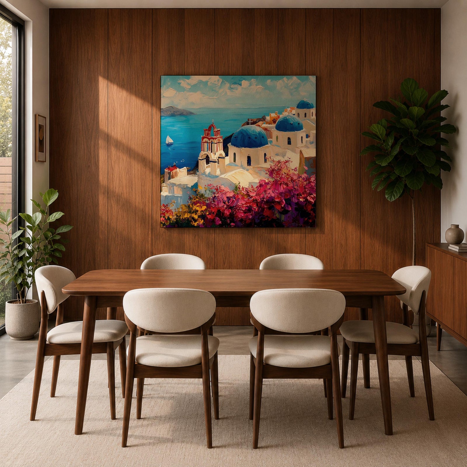 Santorini Greece Wall Art Greek Island Framed Canvas Mediterranean Coastal Landscape Living Room Decor