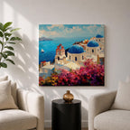 Santorini Greece Wall Art Greek Island Framed Canvas Mediterranean Coastal Landscape Living Room Decor